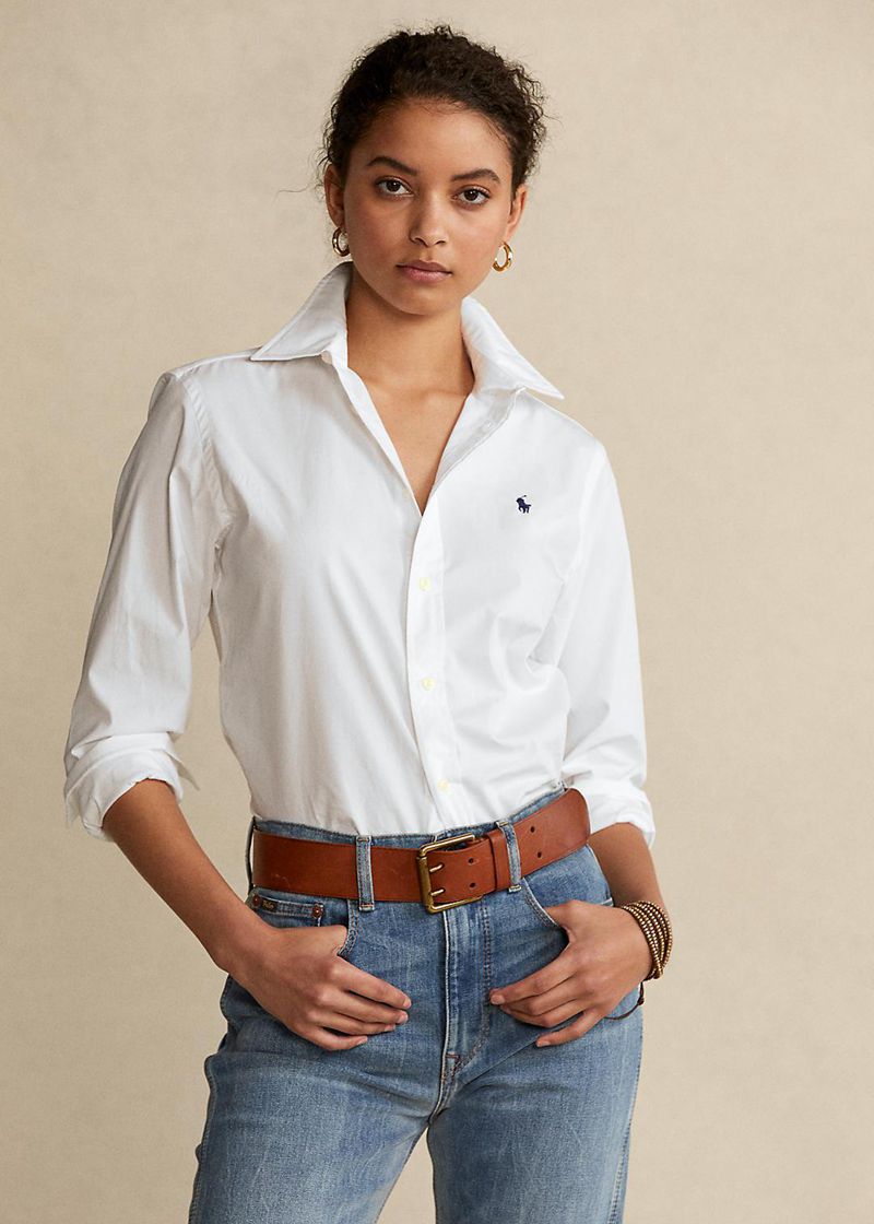 Koszula Polo Ralph Lauren Damska Białe Classic Fit Stretch 395810-YXT